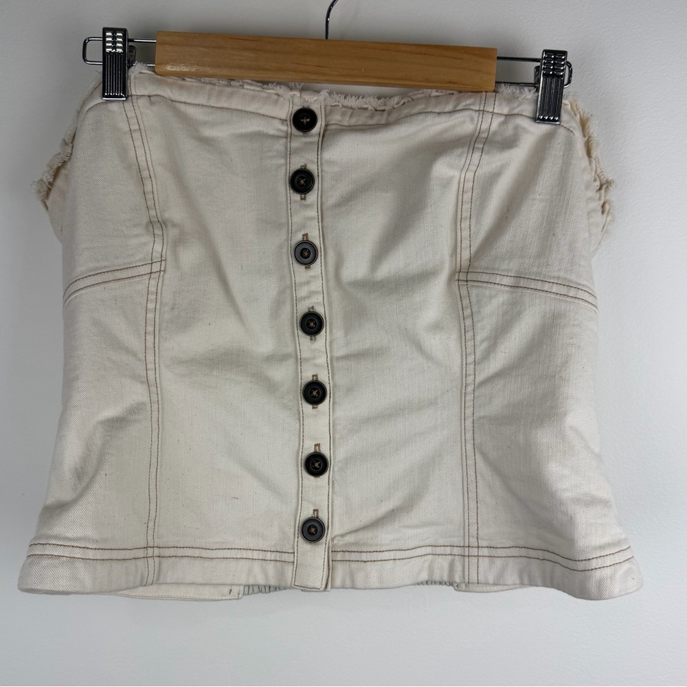 Pilcro Cream Denim Strapless Button Front Tube Top Size L